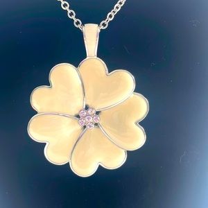 Lia Sophia enamel flower necklace on an extra long chain 17”. New without tags.